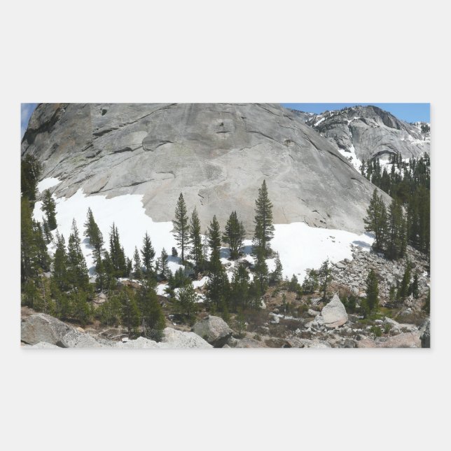 Snowy Granite Domes Panorama at Yosemite Rectangular Sticker (Front)
