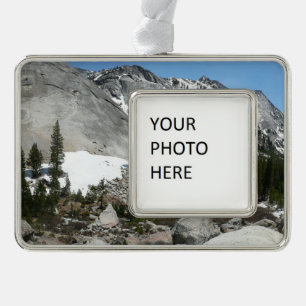 Snowy Granite Domes Panorama at Yosemite Silver Plated Framed Ornament
