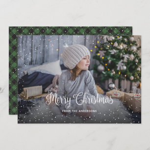 Snowy Green Buffalo Plaid Photo Christmas Cards