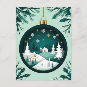 🎄 Snowy Green Ornament Glow ❄️ Festive Christmas Postcard