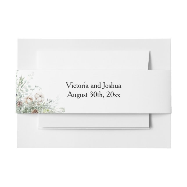 Snowy Greenery Invitation Belly Band (Front Example)
