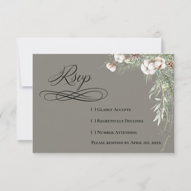 Snowy Greenery RSVP Card (Front)