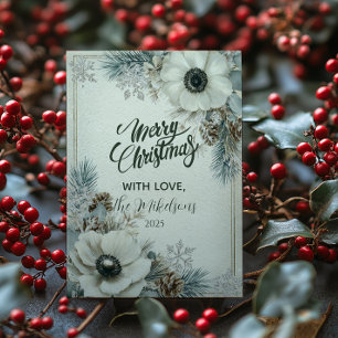 Snowy Greenery Rustic Christmas Holiday Card