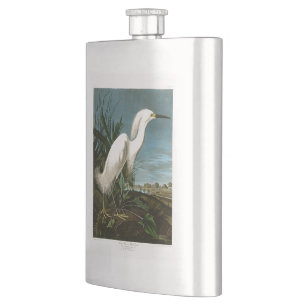 Snowy Heron White Egret Audubon Birds of America Hip Flask