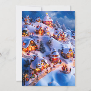 Snowy Hills Whimsical Christmas Village Holiday Card