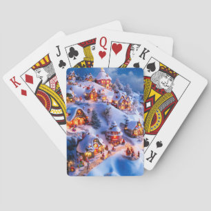 Snowy Hills Whimsical Christmas Village Playing Cards
