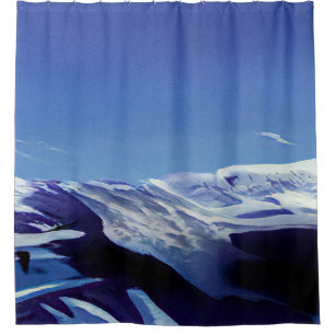 Snowy hills, winter panorama shower curtain