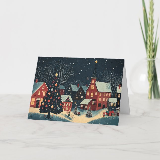 Snowy Homes with Decorated Trees Card (Front)