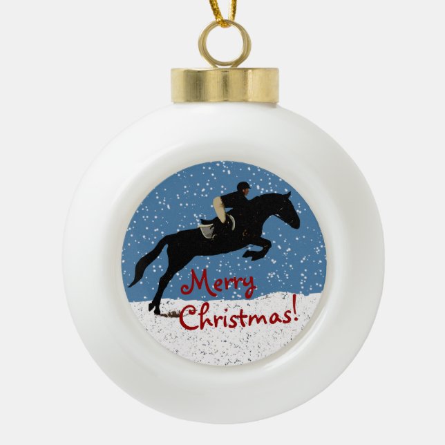 Snowy Horse Jumper's Christmas Ceramic Ball Christmas Ornament (Front)