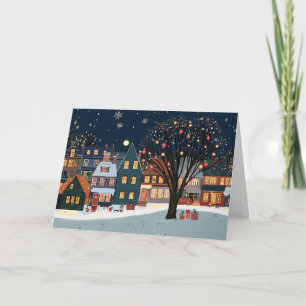 Snowy Houses with Christmas Lights Card