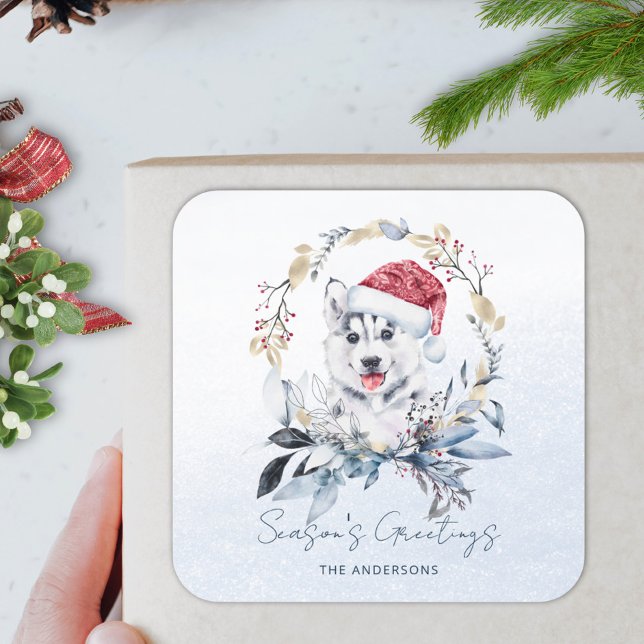 Snowy Husky Custom Dog Lover Christmas Square Sticker (Creator Uploaded)