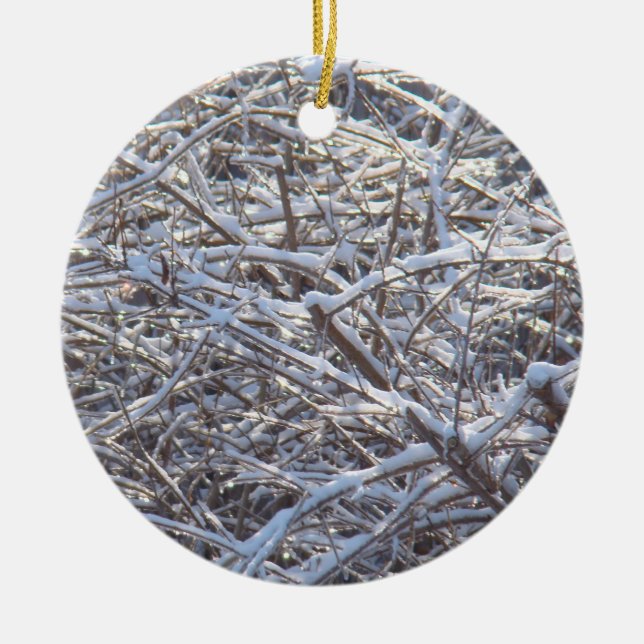 Snowy Ice Branches in Winter Ceramic Tree Decoration (Front)