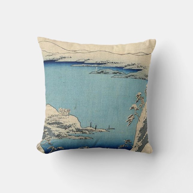 Snowy Japanese Illustration Cushion (Front)