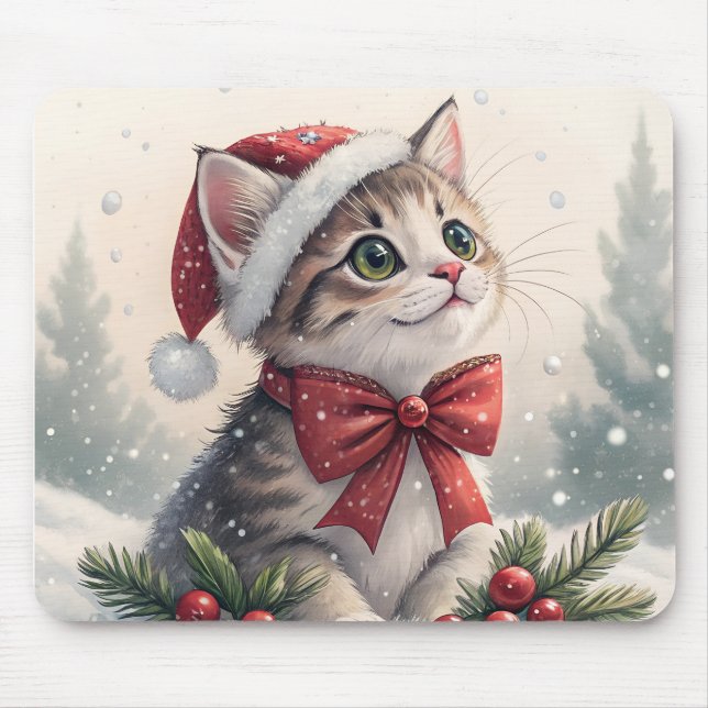 Snowy Kitten Christmas Mouse Pad (Front)