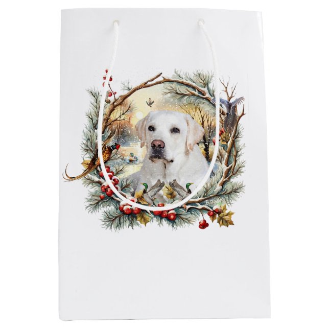 Snowy Labrador Retriever Holiday Medium Gift Bag (Front)