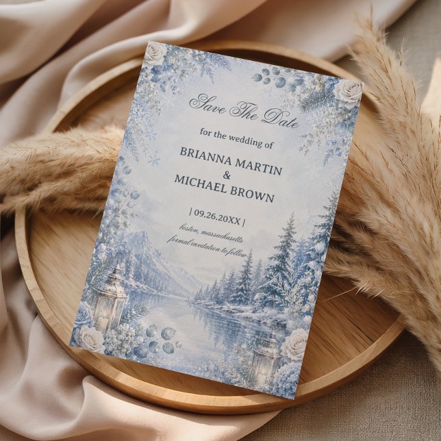 Snowy Lakeside Beneath Winter Blooms Save The Date (Creator Uploaded)