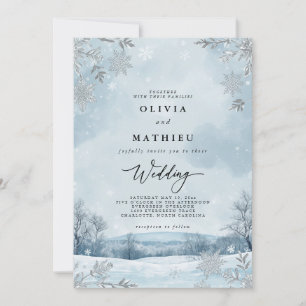 Snowy Landscape Flourish Wedding Invitation
