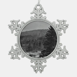 Snowy Landscape in Black and White Snowflake Pewter Christmas Ornament
