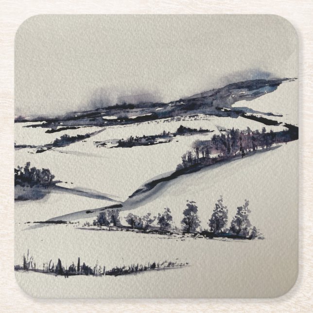 Snowy Landscape          Square Paper Coaster (Front)