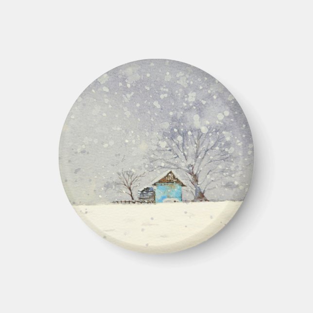 Snowy landscape watercolor magnet (Front)