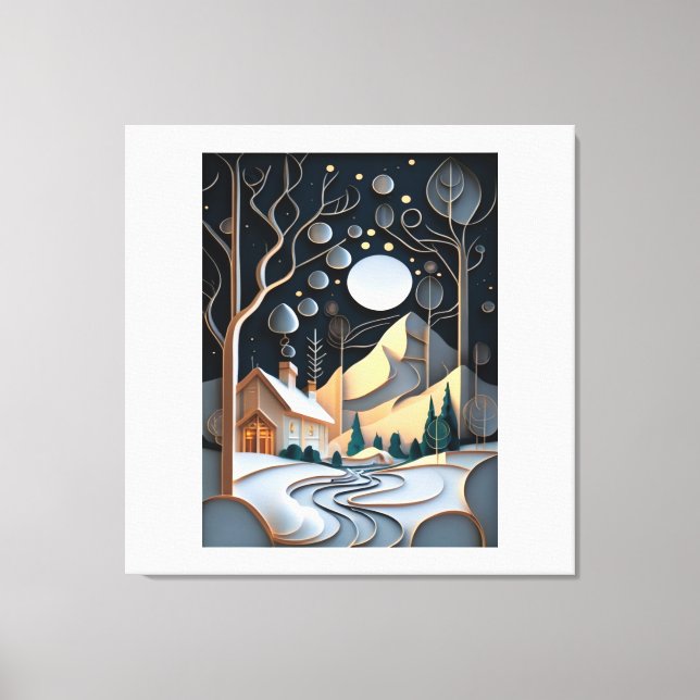 Snowy Landscape  with a Christmas Tree Canvas Print (Front)