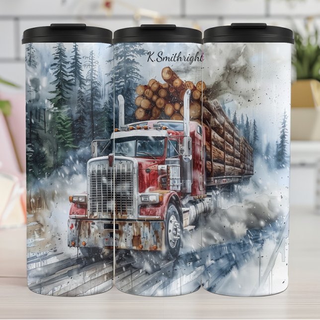 Snowy Log Truck Winter Haul Thermal Tumbler (Creator Uploaded)
