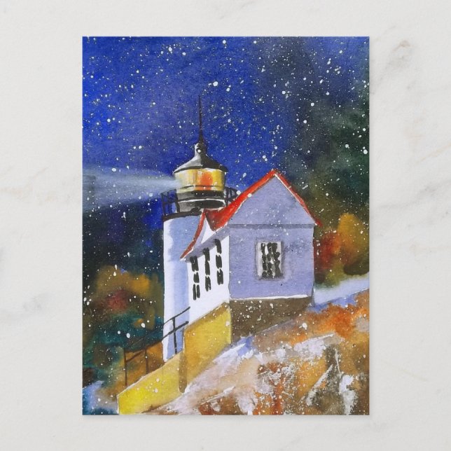 Snowy Maine Lighthouse Postcard (Front)