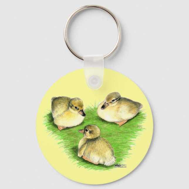 Snowy Mallard Ducklings Key Ring (Front)