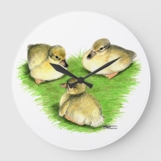 Snowy Mallard Ducklings Large Clock