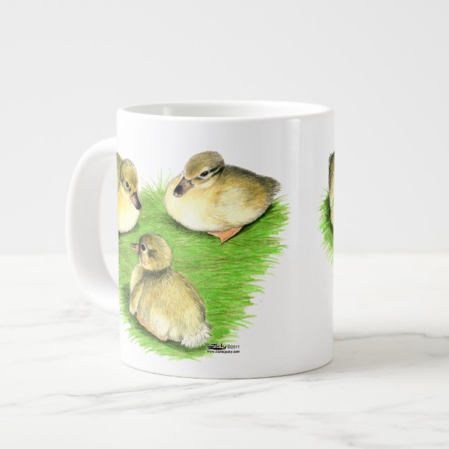 Snowy Mallard Ducklings Large Coffee Mug (Front Left)