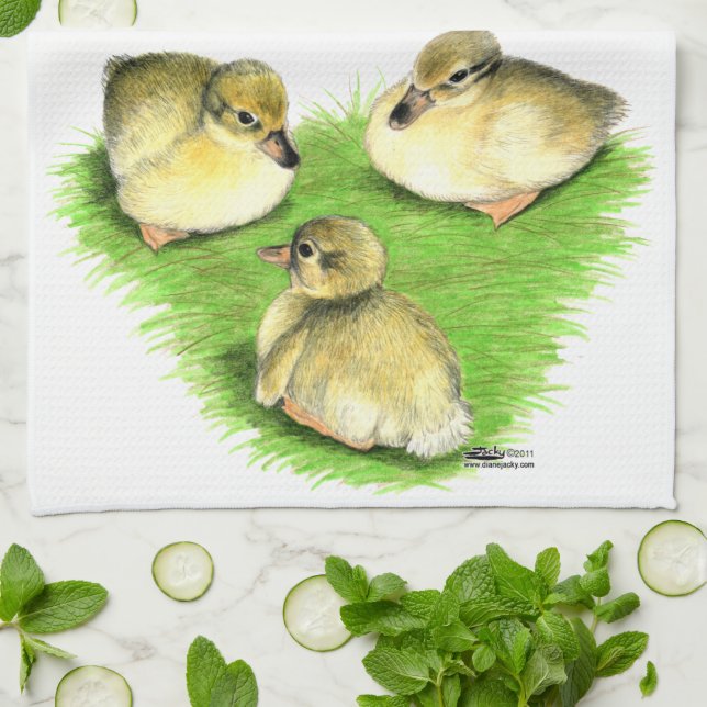 Snowy Mallard Ducklings Tea Towel (Folded)