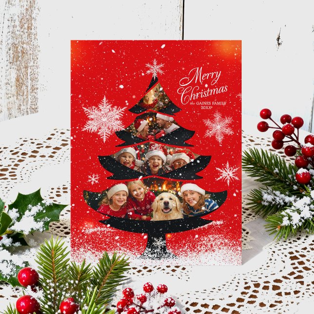 Snowy Merry Christmas Family Photo Tree Holiday Postcard (Creator Uploaded)