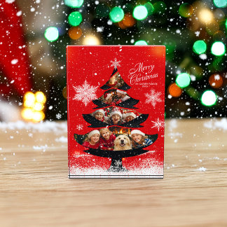 Snowy Merry Christmas Family Tree Photo Block