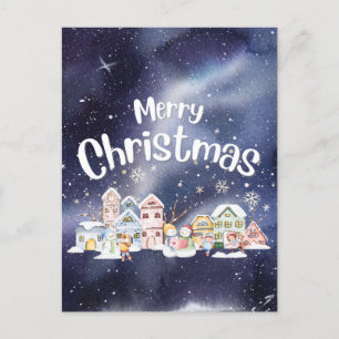 Snowy Merry Christmas Postcard