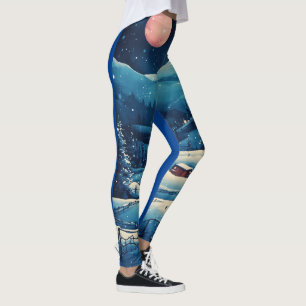 Snowy midnight scene in winter print legging
