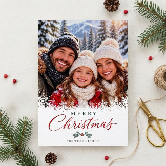 Snowy Modern Minimalist Merry Christmas Photo Holiday Card