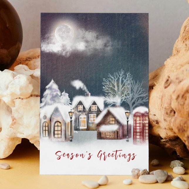 Snowy Moonlit Village Christmas Scene Winter Holiday Card (Creator Uploaded)