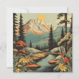 Snowy Mountain and Forest River Landscape Card
