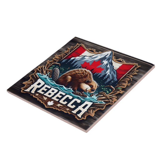 Snowy Mountain, Beaver, Canadian Flag Tile (Side)