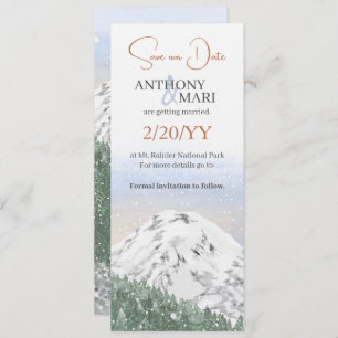 Snowy Mountain, Falling Snow & Forest Invitation