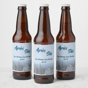 Snowy Mountain Forest Apres Ski Wedding Event Beer Bottle Label