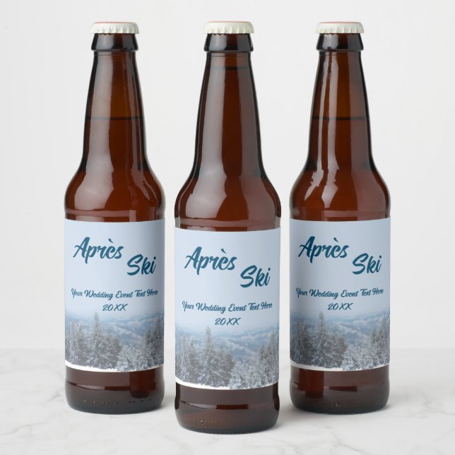 Snowy Mountain Forest Apres Ski Wedding Event Beer Bottle Label (Bottles)