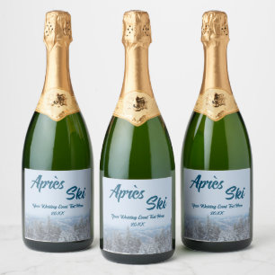 Snowy Mountain Forest Apres Ski Wedding Event Sparkling Wine Label