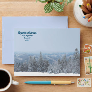 Snowy Mountain Forest Wedding Event Return Address Envelope