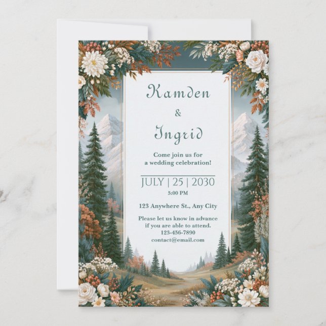Snowy Mountain Forest Wedding Invitation (Front)