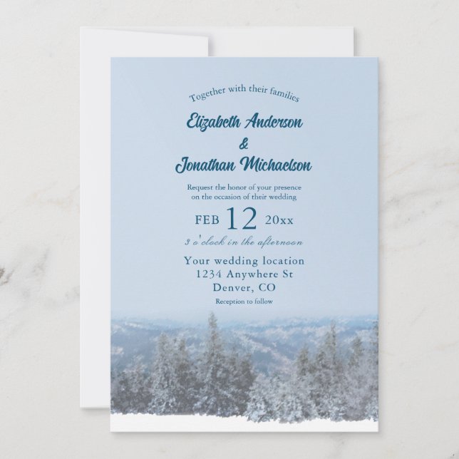 Snowy Mountain Forest Wedding Invitation (Front)
