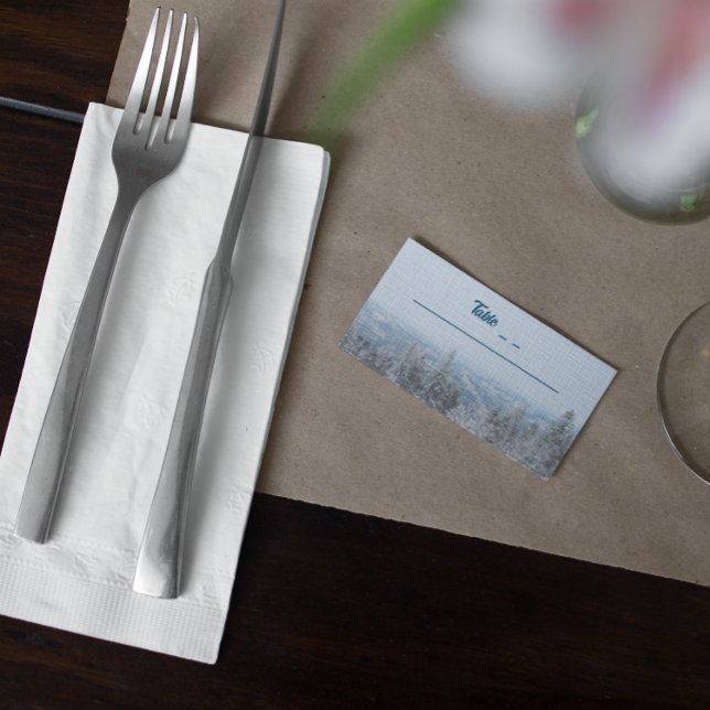 Snowy Mountain Forest Wedding Place Card (Creator Uploaded)