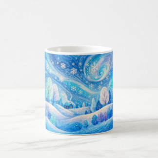 Snowy mountain forest with drifting snow coffee mug
