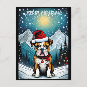 Snowy Mountain French Bulldog Santa Christmas  Postcard