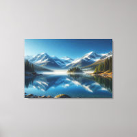 Snowy Mountain Lake Reflection Art